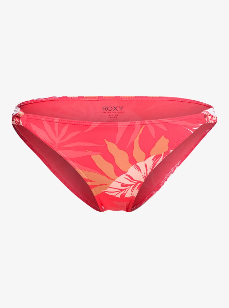 White / Red Women's Roxy Seaside Tropics Mid-Waist Bikini Bottoms | USA CDBS-14952