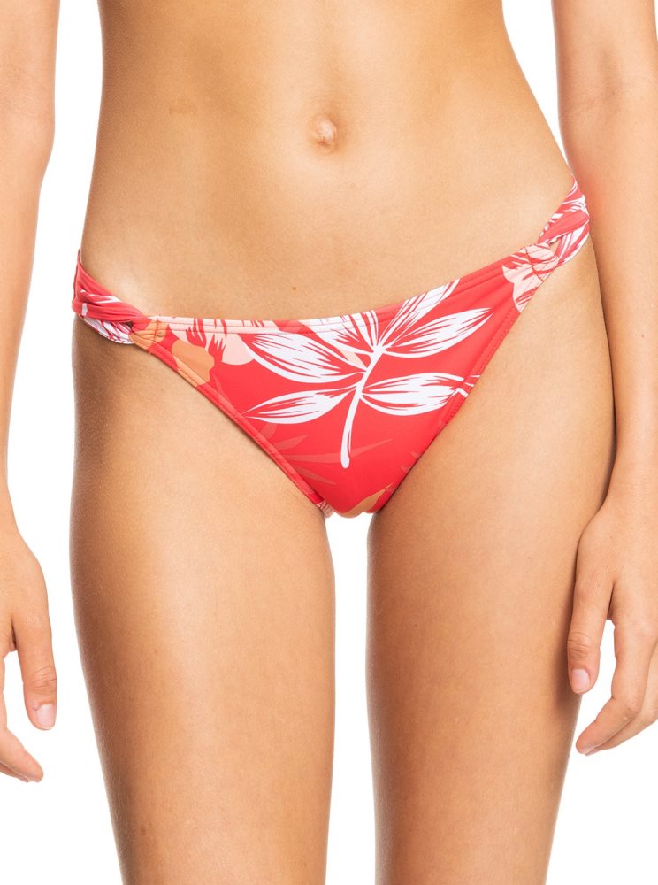 White / Red Women\'s Roxy Seaside Tropics Mid-Waist Bikini Bottoms | USA CDBS-14952