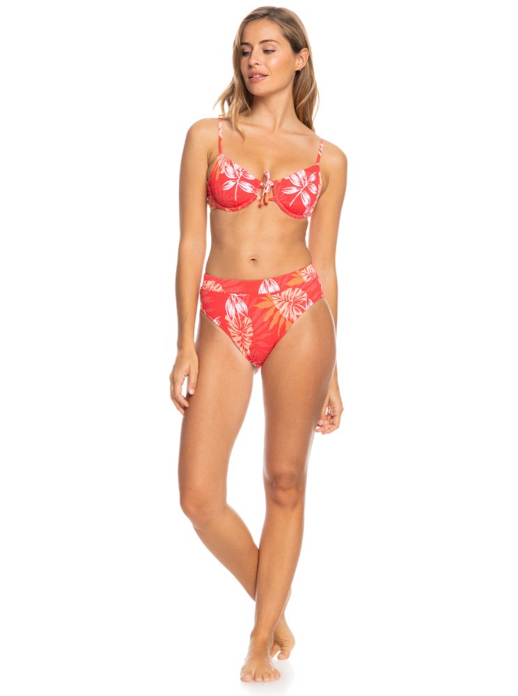 White / Red Women's Roxy Seaside Tropics Underwired Bra Bikini Tops | USA NYUS-63591