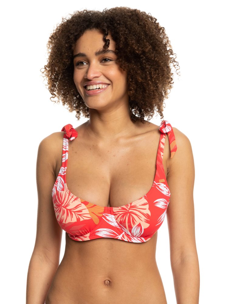 White / Red Women\'s Roxy Seaside Tropics D-Cup Underwire Bikini Tops | USA TBDP-80563