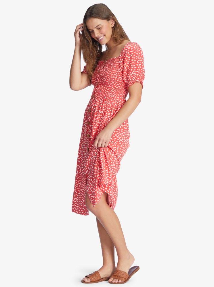 White / Red Women's Roxy Sunshine Mind Woven Dress | USA AYKO-68724