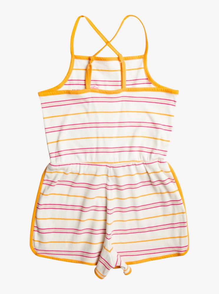 White Stripes Kids' Roxy Strawberry Bubblegum Strappy Rompers | USA JGIS-81745