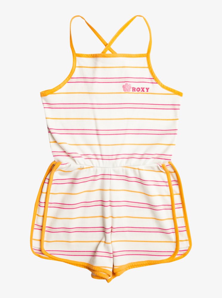 White Stripes Kids\' Roxy Strawberry Bubblegum Strappy Rompers | USA JGIS-81745