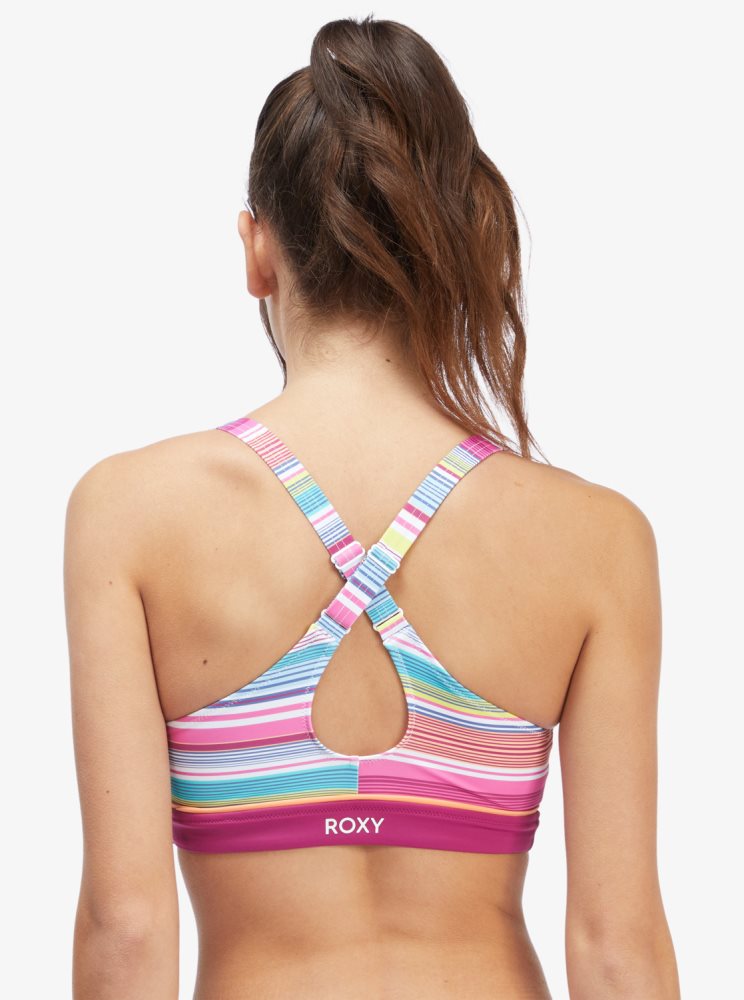 White Stripes Women's Roxy Active Halter Bikini Tops | USA UAML-13960