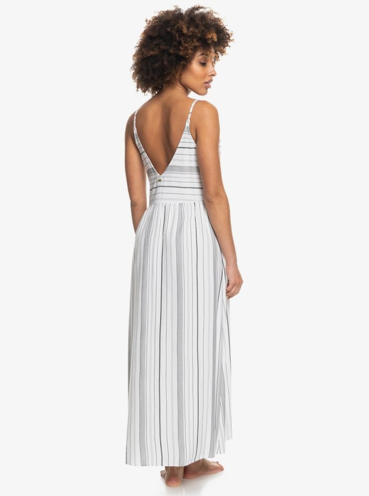 White Stripes Women's Roxy Love To Go Long Beach Dress | USA IOFE-38251