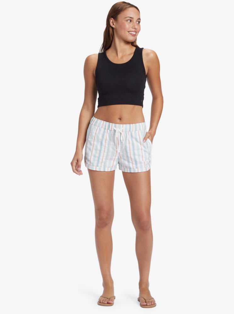 White Stripes Women's Roxy New Impossible Love Elasticized Shorts | USA DXUI-67095