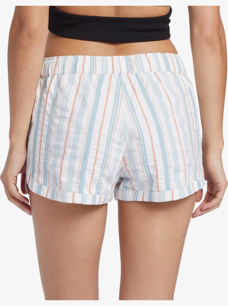 White Stripes Women's Roxy New Impossible Love Elasticized Shorts | USA DXUI-67095