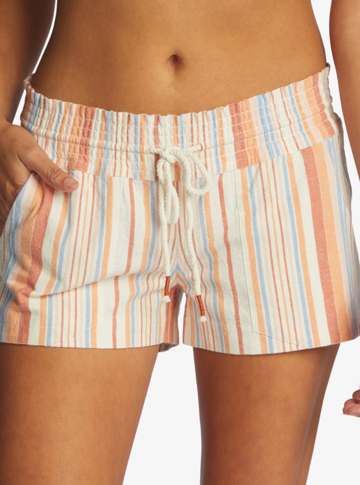 White Stripes Women's Roxy Oceanside 2 Stripe Beach Shorts | USA QCAX-81902