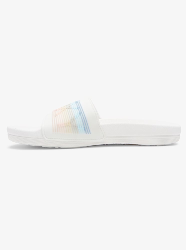 White / Stripes Women's Roxy Slippy Water-Friendly Sandals | USA UHRO-74531