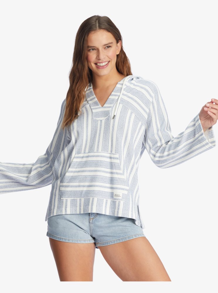 White Stripes Women's Roxy Wild And Free Poncho Style Hoodie | USA BPZS-38425