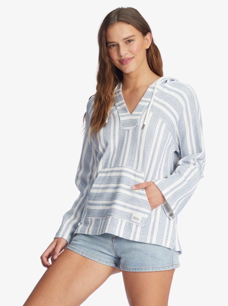 White Stripes Women's Roxy Wild And Free Poncho Style Hoodie | USA BPZS-38425