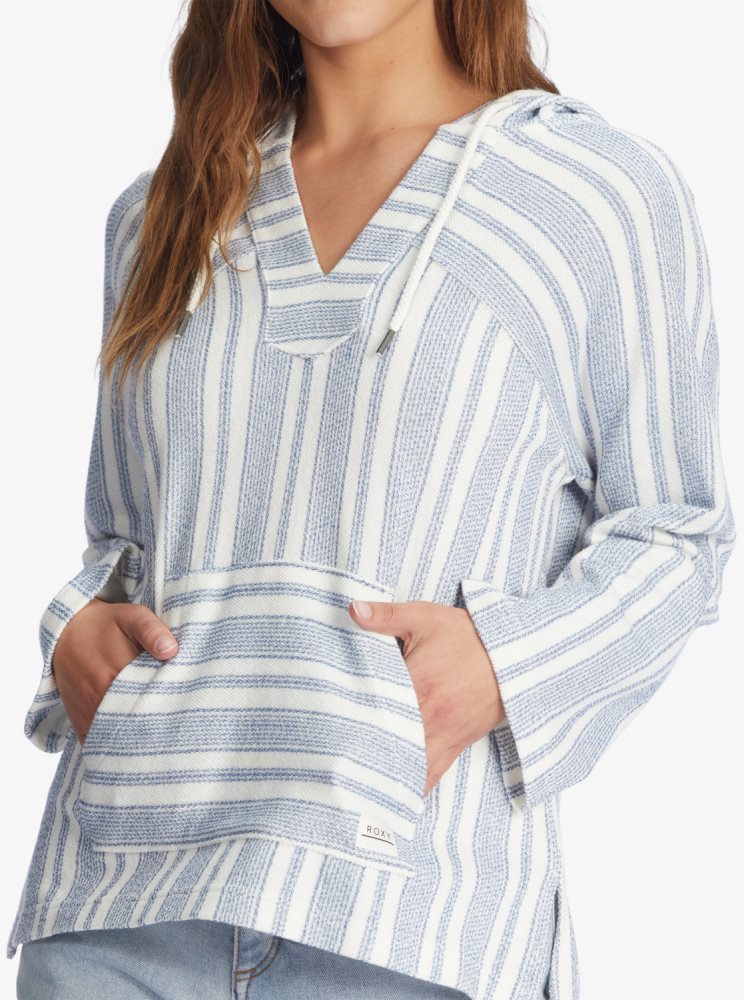 White Stripes Women's Roxy Wild And Free Poncho Style Hoodie | USA BPZS-38425