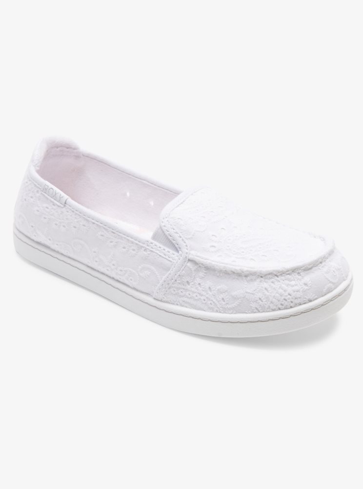 White / White Women\'s Roxy Minnow Slip On Shoes | USA DRLC-82041