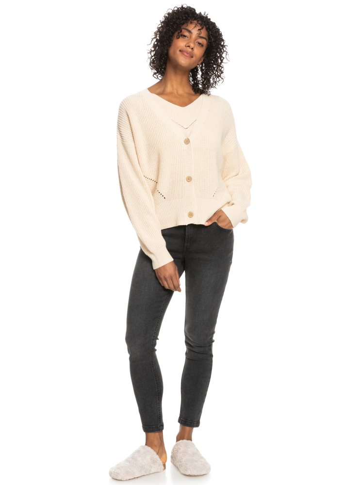 White Women's Roxy Amazing Hours Cardigan Sweaters | USA CFND-81205