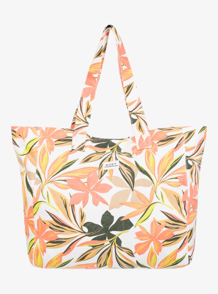 White Women's Roxy Anti Bad Vibes Printed Large Tote Bags | USA JHPZ-50913