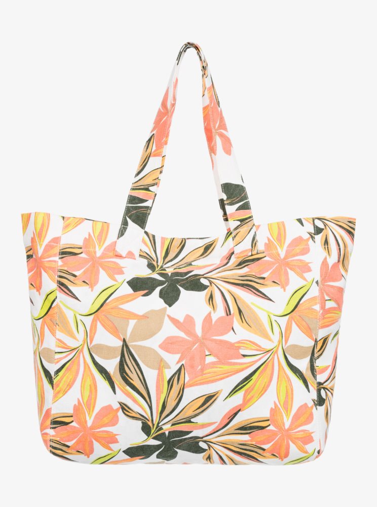 White Women's Roxy Anti Bad Vibes Printed Large Tote Bags | USA JHPZ-50913