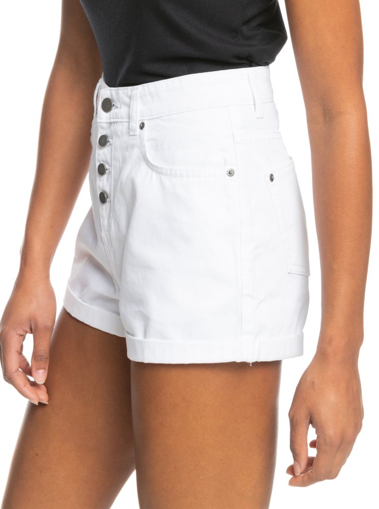 White Women's Roxy Authentic Summer White High Denim Shorts | USA EHRK-90674