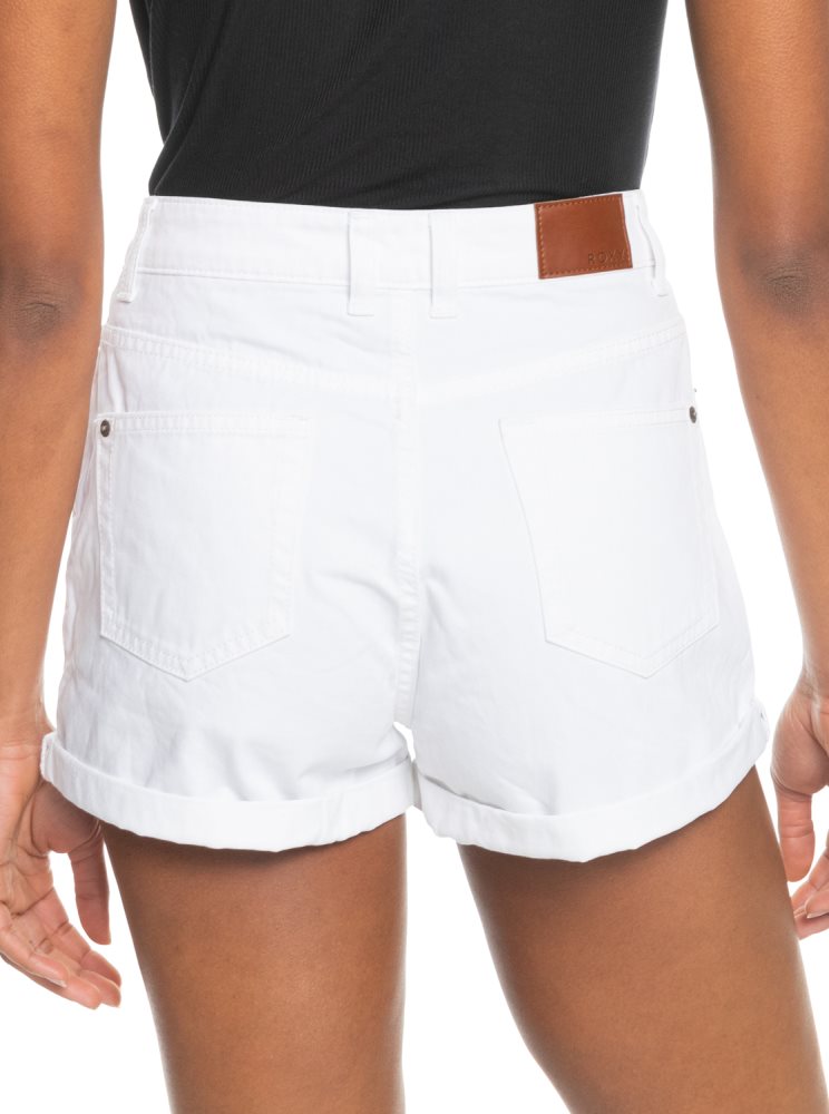 White Women's Roxy Authentic Summer White High Denim Shorts | USA EHRK-90674