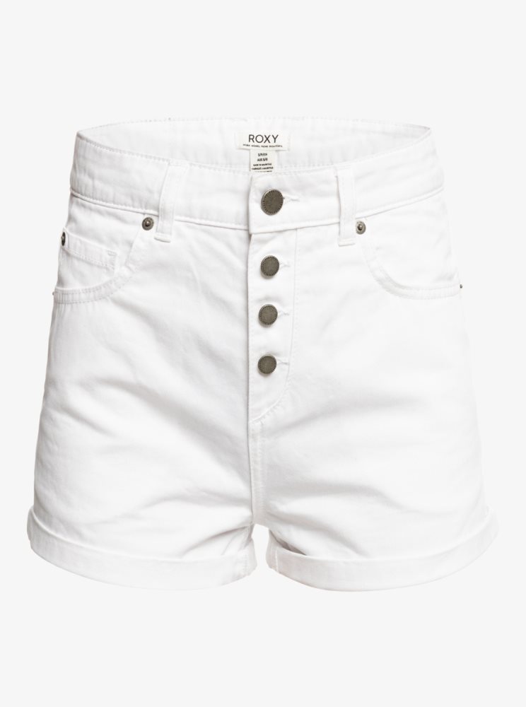 White Women's Roxy Authentic Summer White High Denim Shorts | USA EHRK-90674