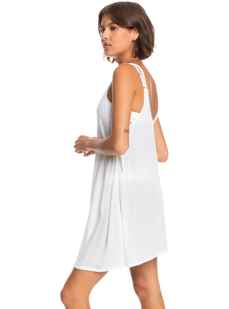 White Women's Roxy Beachy Vibes Solid Beach Cover-Up Dress | USA DPBZ-87293