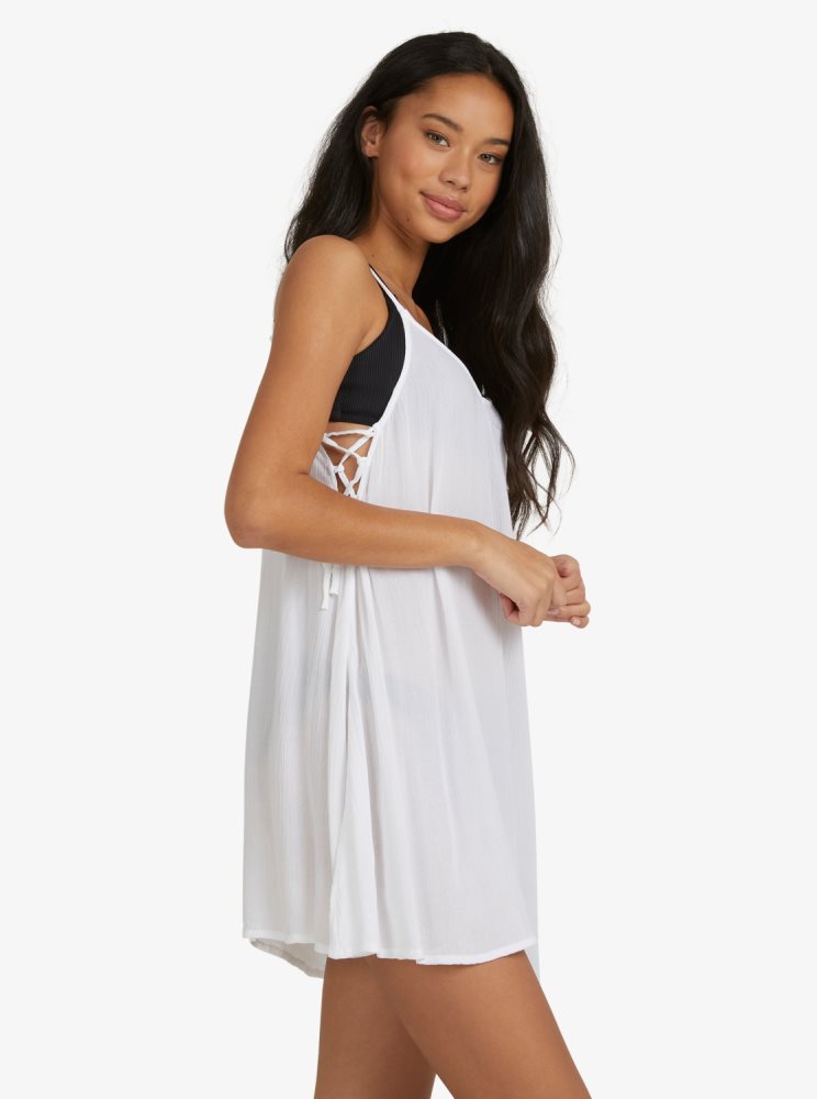 White Women's Roxy Beachy Vibes Solid Beach Cover-Up Dress | USA DPBZ-87293