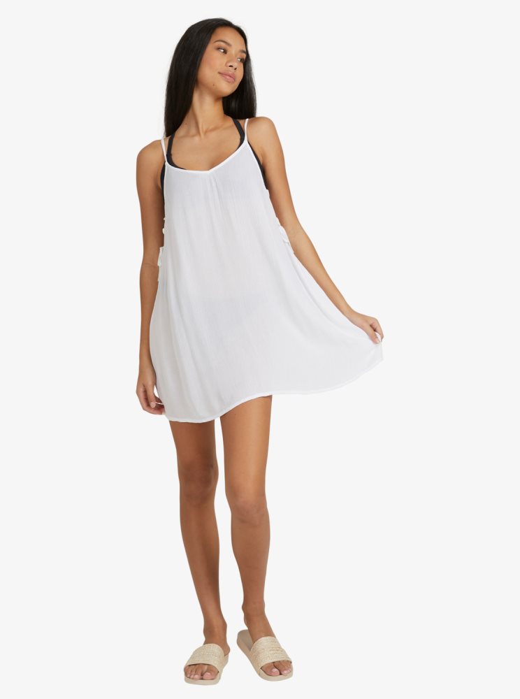 White Women's Roxy Beachy Vibes Solid Beach Cover-Up Dress | USA DPBZ-87293