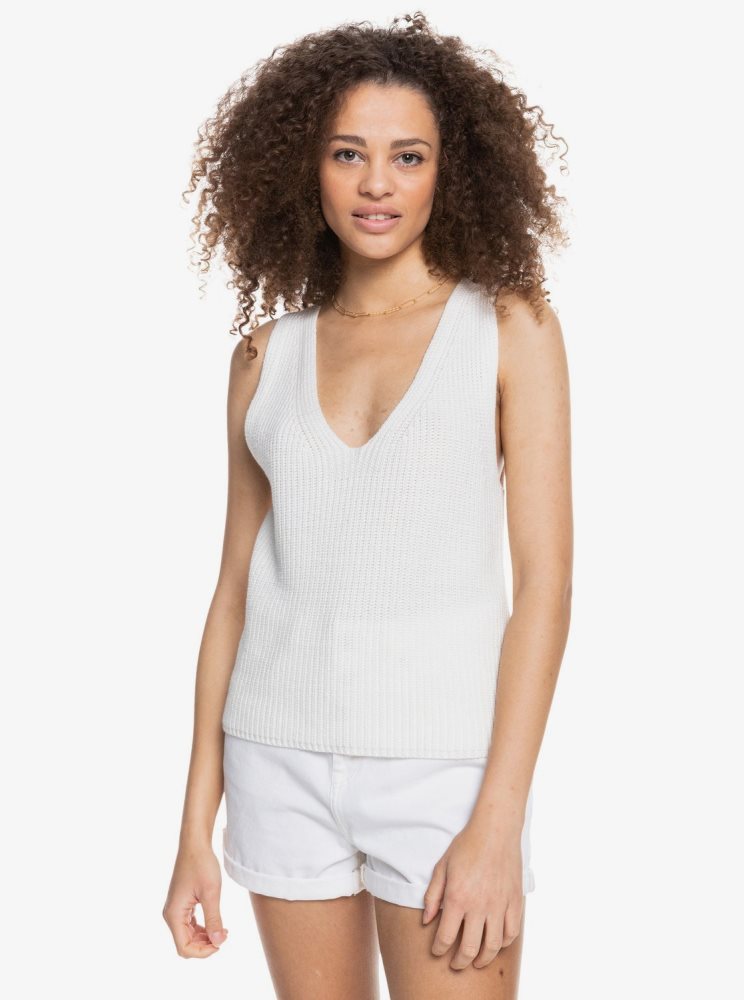 White Women\'s Roxy Bright Place Sleeveless Sweaters | USA YIDR-78041