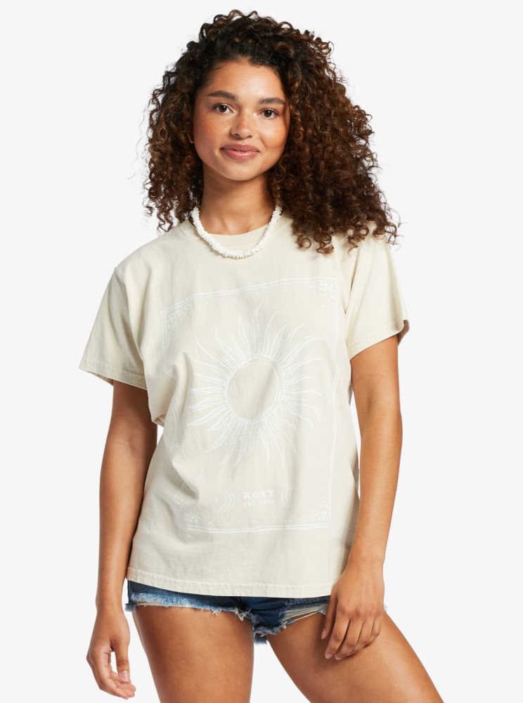 White Women\'s Roxy Celeste Oversized T Shirts | USA WUAV-50841