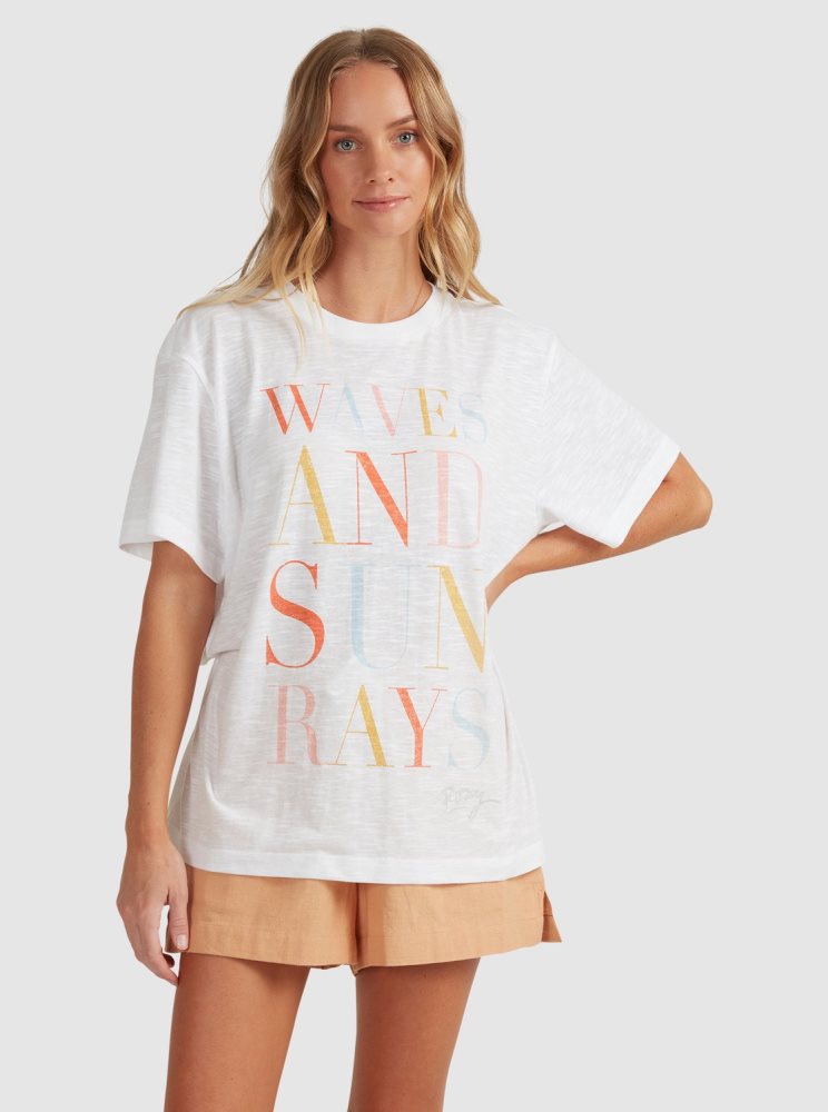 White Women's Roxy Crystal Visions Oversized T Shirts | USA MRQO-97658