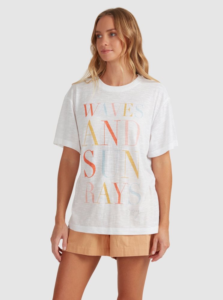 White Women's Roxy Crystal Visions Oversized T Shirts | USA MRQO-97658