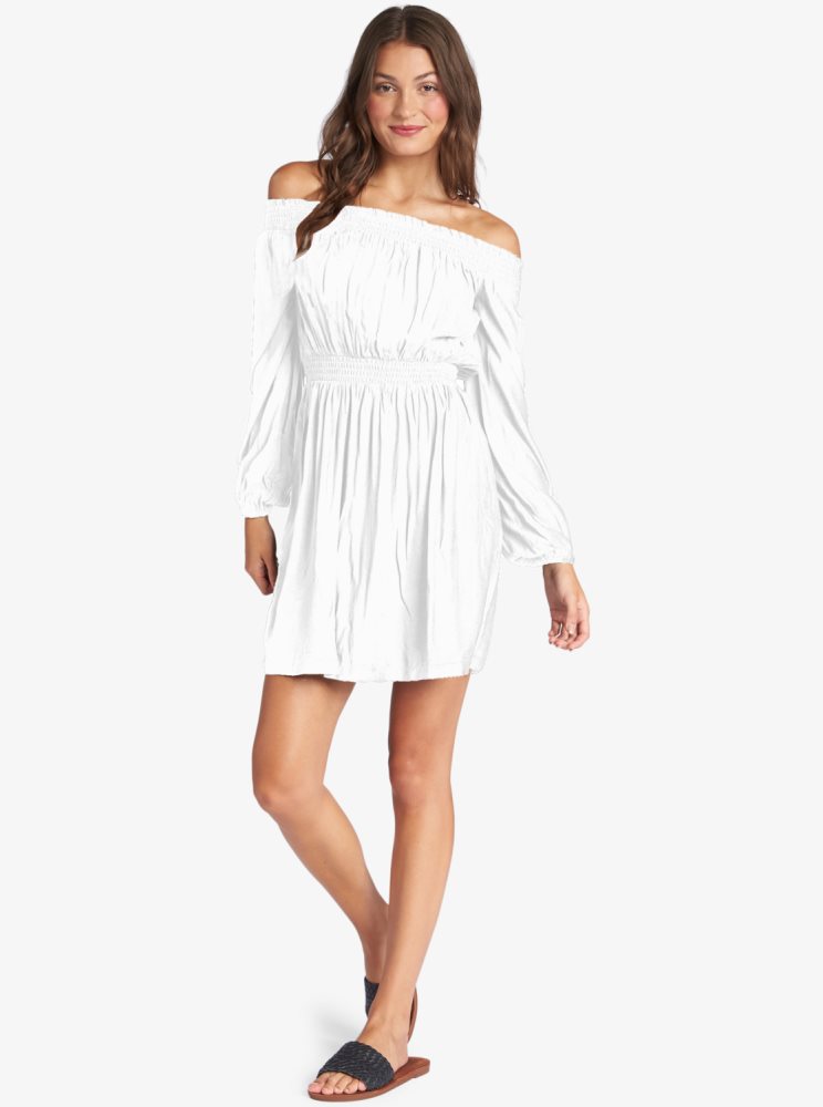 White Women's Roxy Dream Escape Woven Off The Shoulder Dress | USA VUEG-57843