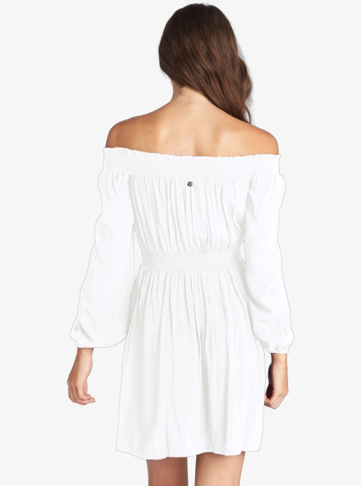 White Women's Roxy Dream Escape Woven Off The Shoulder Dress | USA VUEG-57843