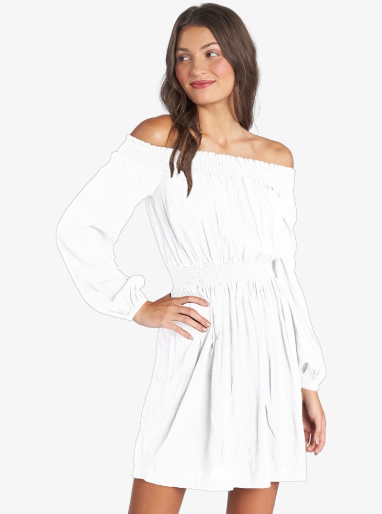 White Women's Roxy Dream Escape Woven Off The Shoulder Dress | USA VUEG-57843