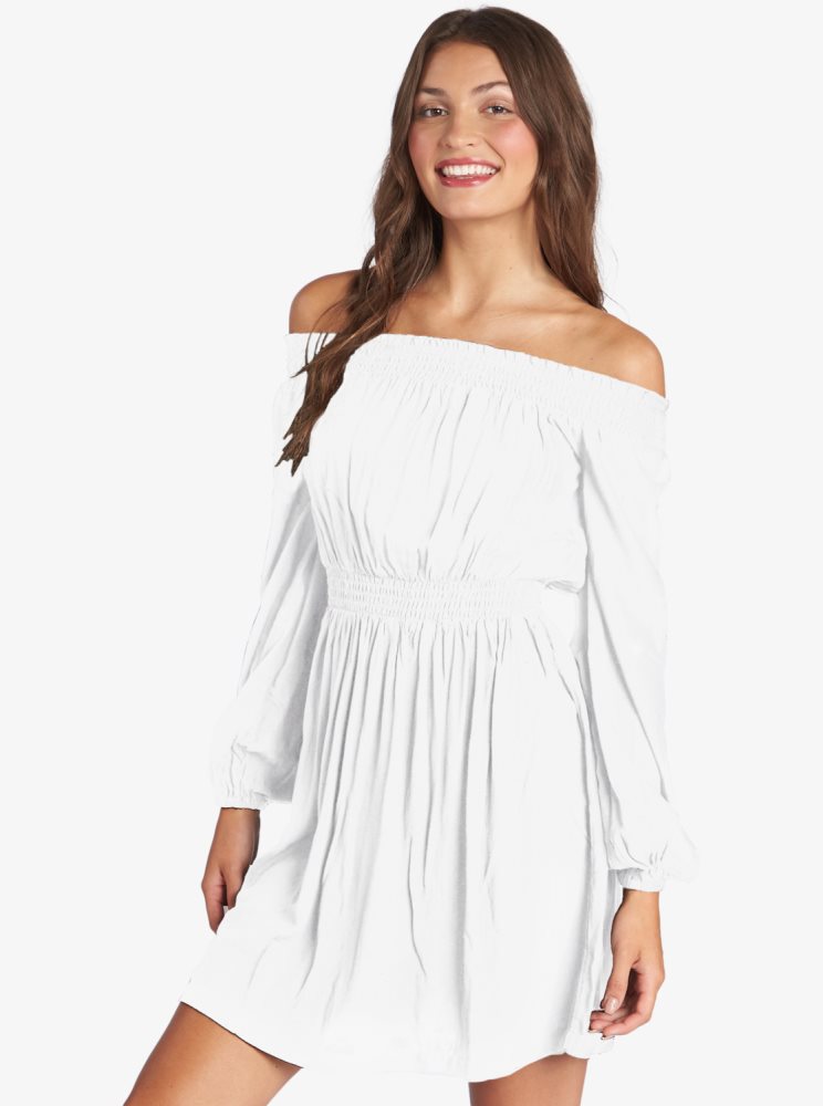 White Women\'s Roxy Dream Escape Woven Off The Shoulder Dress | USA VUEG-57843