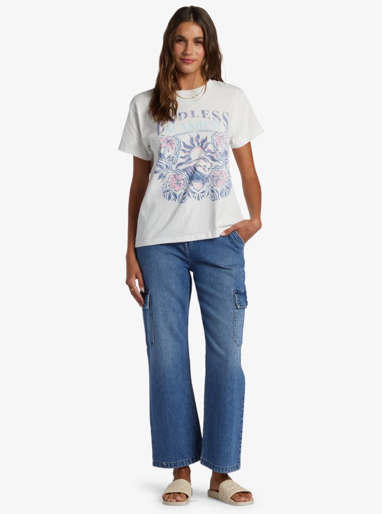 White Women's Roxy Endless Sunshine Oversized T Shirts | USA HCKB-46893