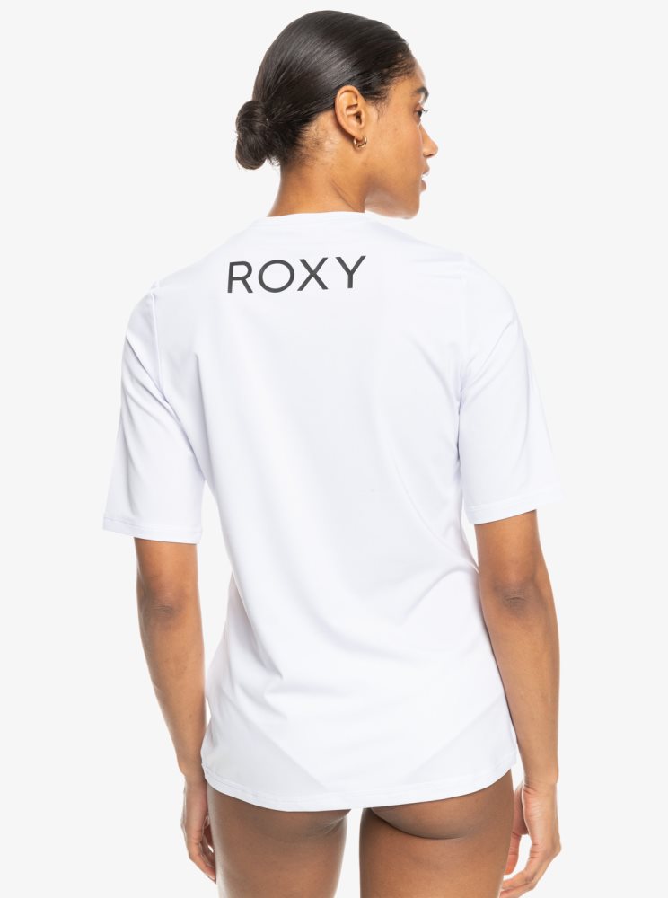 White Women's Roxy Enjoy Waves Short Sleeve UPF 50 Rashguards | USA UJIO-62409