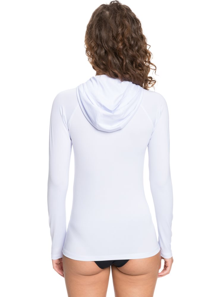 White Women's Roxy Essentials Hooded UPF 50 Long Sleeve Rashguards | USA CAXY-84796