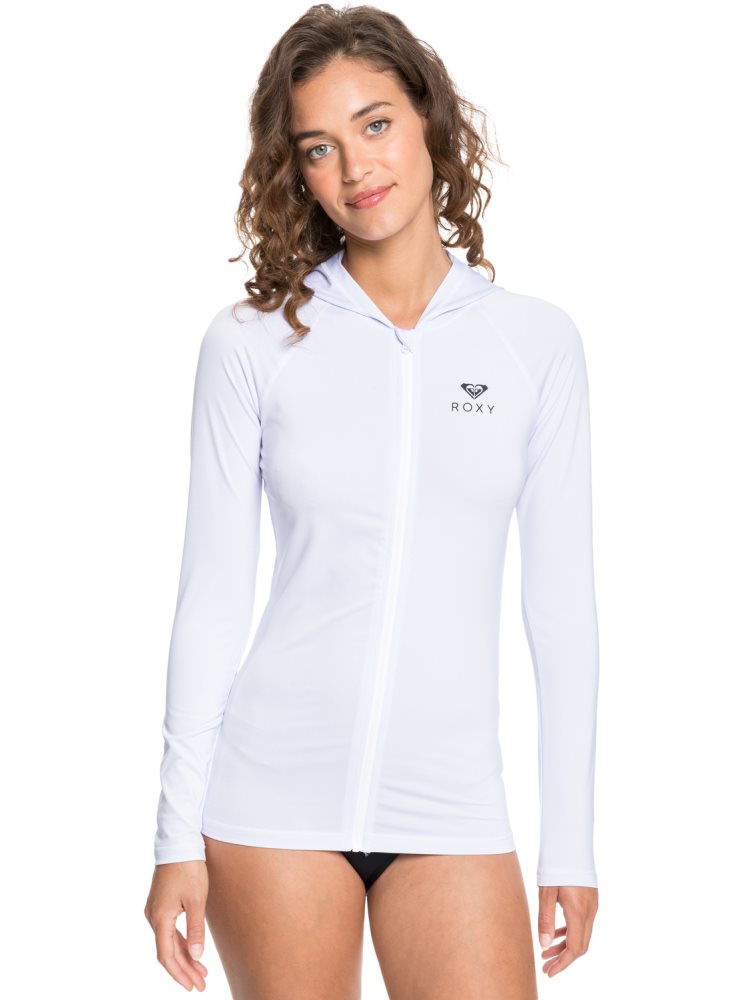 White Women\'s Roxy Essentials Hooded UPF 50 Long Sleeve Rashguards | USA CAXY-84796