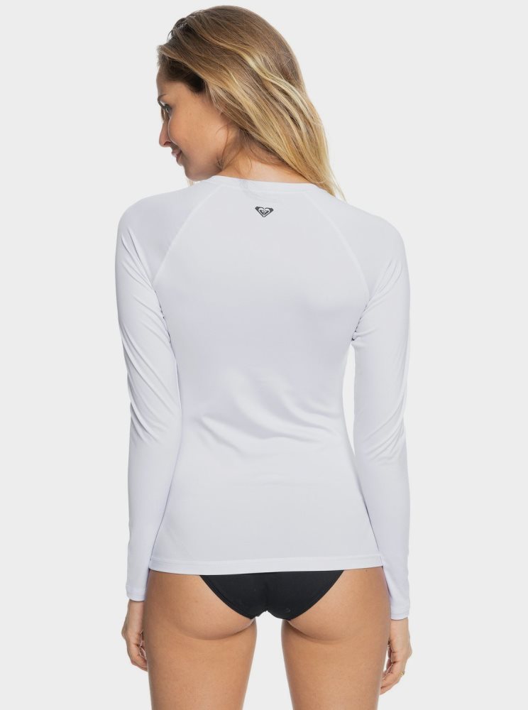 White Women's Roxy Essentials UPF 50 Long Sleeve Front Zip Rashguards | USA KPHB-08256