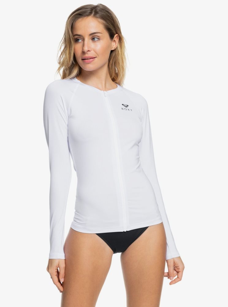 White Women\'s Roxy Essentials UPF 50 Long Sleeve Front Zip Rashguards | USA KPHB-08256