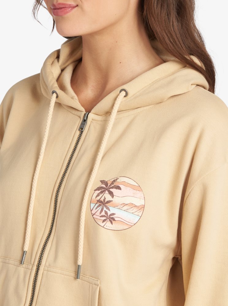 White Women's Roxy Evening Hike Zip Up Hoodie | USA AQUH-28693