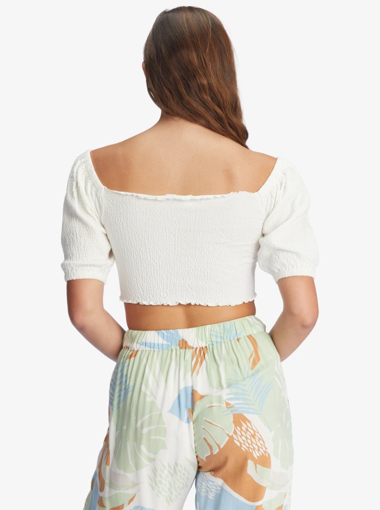 White Women's Roxy Flirty Walk Puff Sleeve Crop Tops | USA NRGB-12086