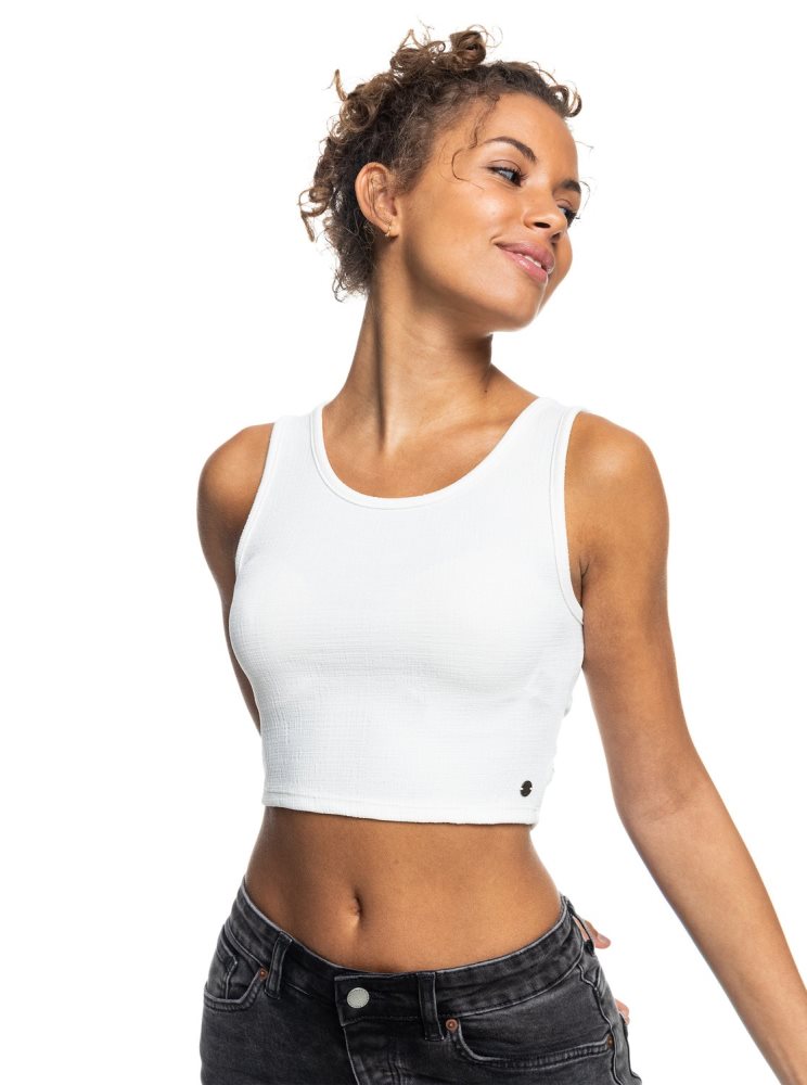 White Women's Roxy Good Keepsake Crop Tops | USA VCQE-76012