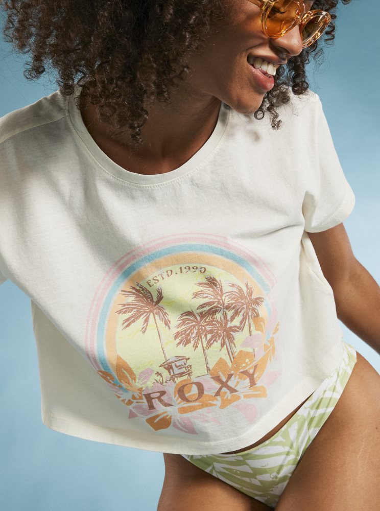 White Women's Roxy Haleiwa Moment Cropped Baby T Shirts | USA MCDF-23970