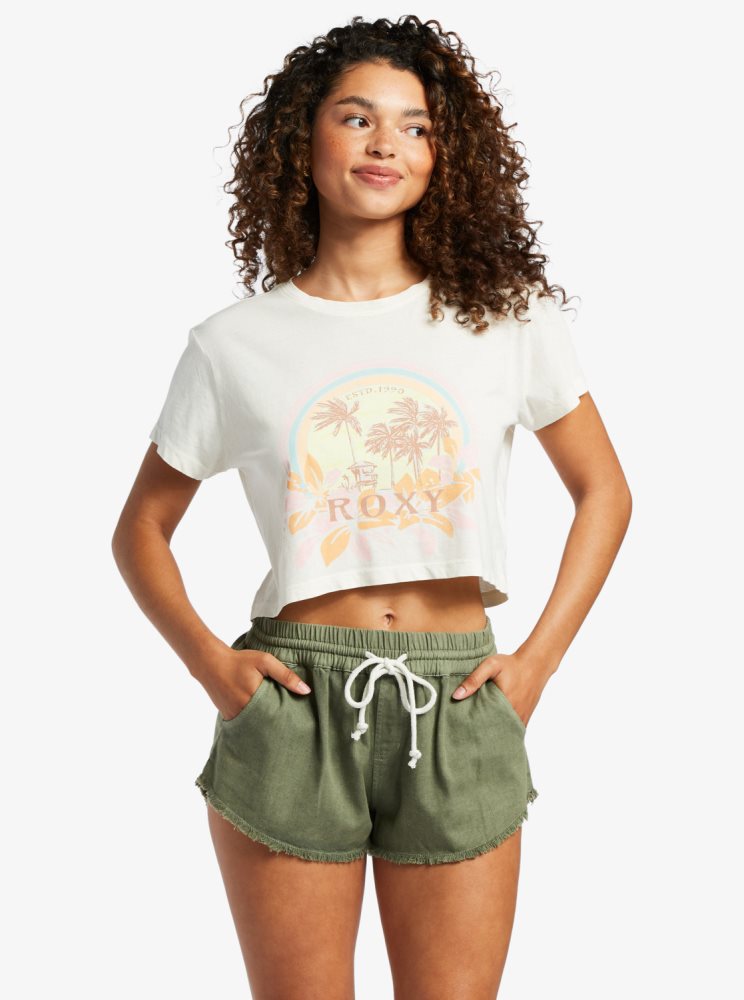 White Women's Roxy Haleiwa Moment Cropped Baby T Shirts | USA MCDF-23970