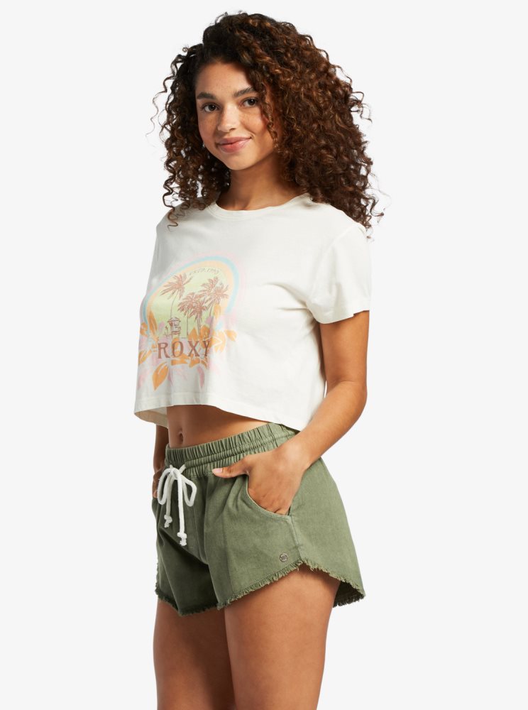 White Women's Roxy Haleiwa Moment Cropped Baby T Shirts | USA MCDF-23970