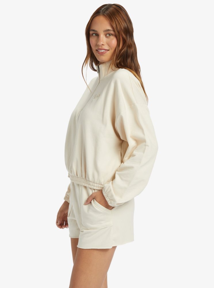 White Women's Roxy Hike Quilted Half Zip Sweatshirts | USA KRYS-75920