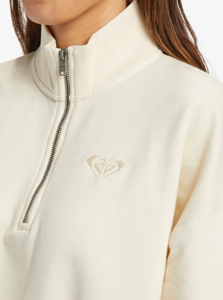 White Women's Roxy Hike Quilted Half Zip Sweatshirts | USA KRYS-75920