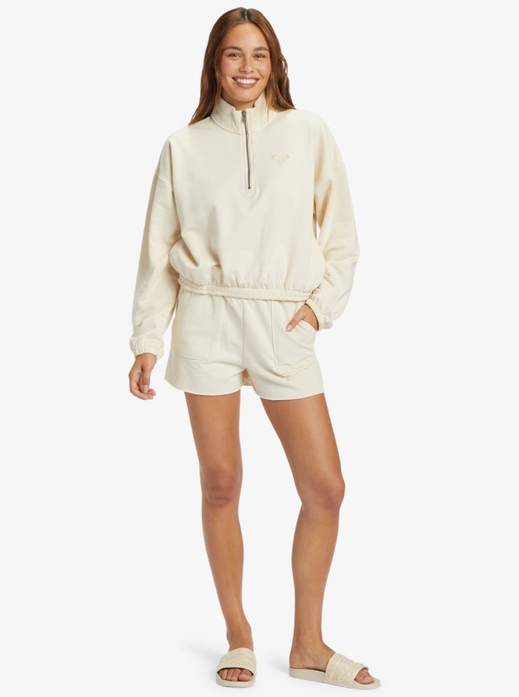 White Women's Roxy Hike Quilted Half Zip Sweatshirts | USA KRYS-75920