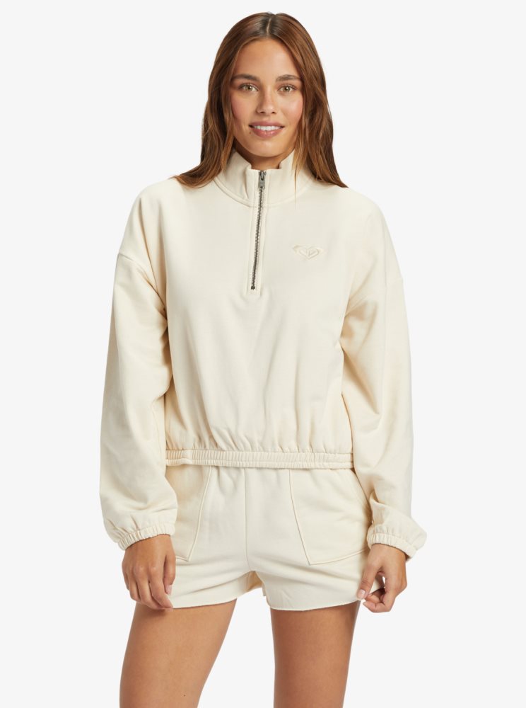 White Women\'s Roxy Hike Quilted Half Zip Sweatshirts | USA KRYS-75920